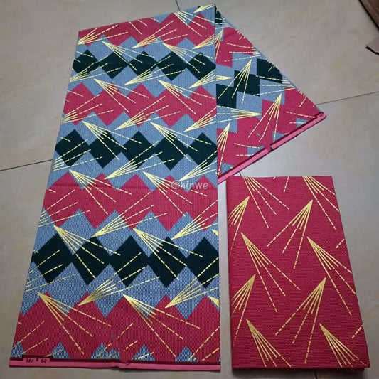 Lava Beam African Brocade Fabric – Red Black & Gold Geometric Jacquard – Lava Beam / 6yards African Wax Print Fabric