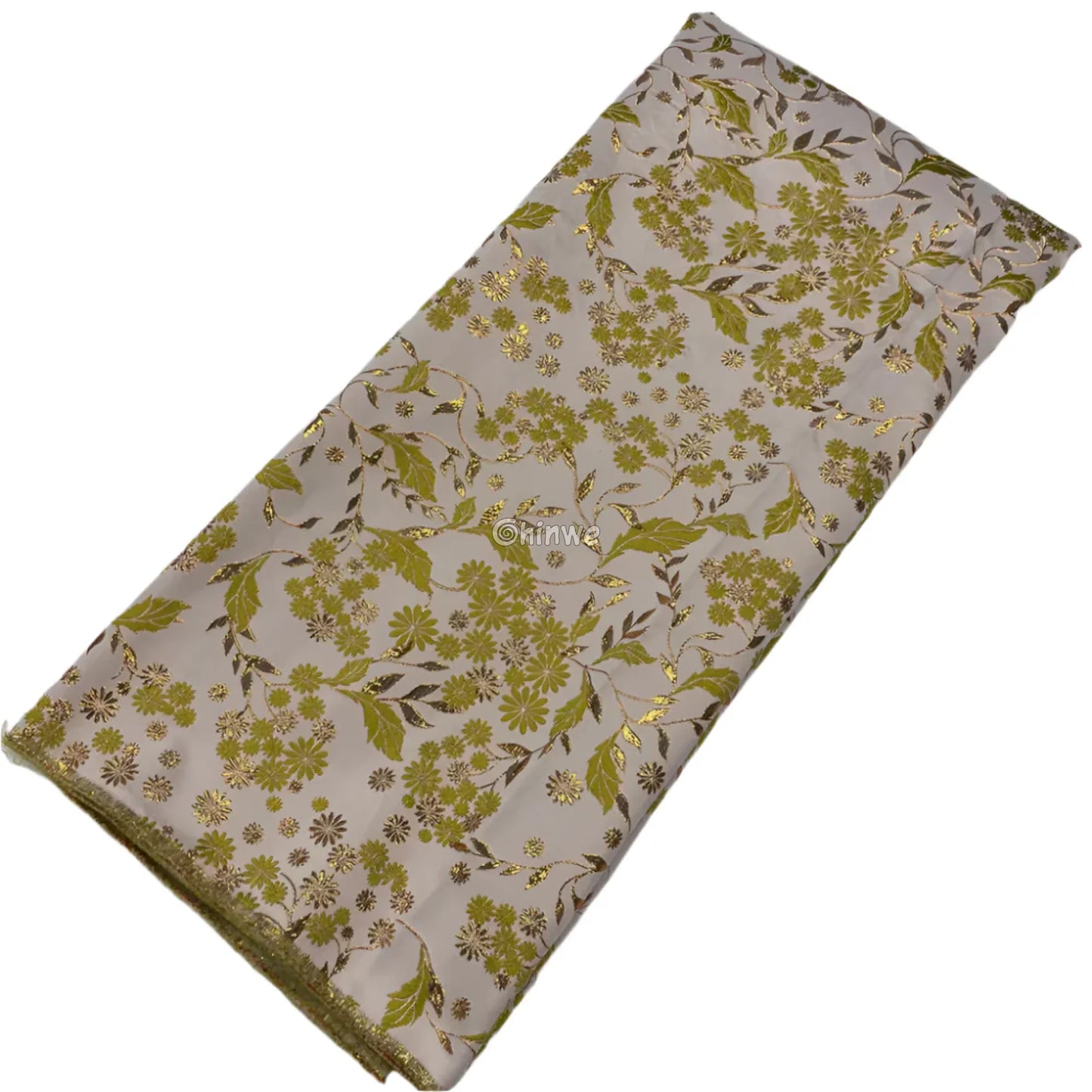 Jacquard Brocade Floral Vine & Daisy Cluster Pattern with Metallic Sheen Champagne Beige & Chartreuse Brocade / 5 yards