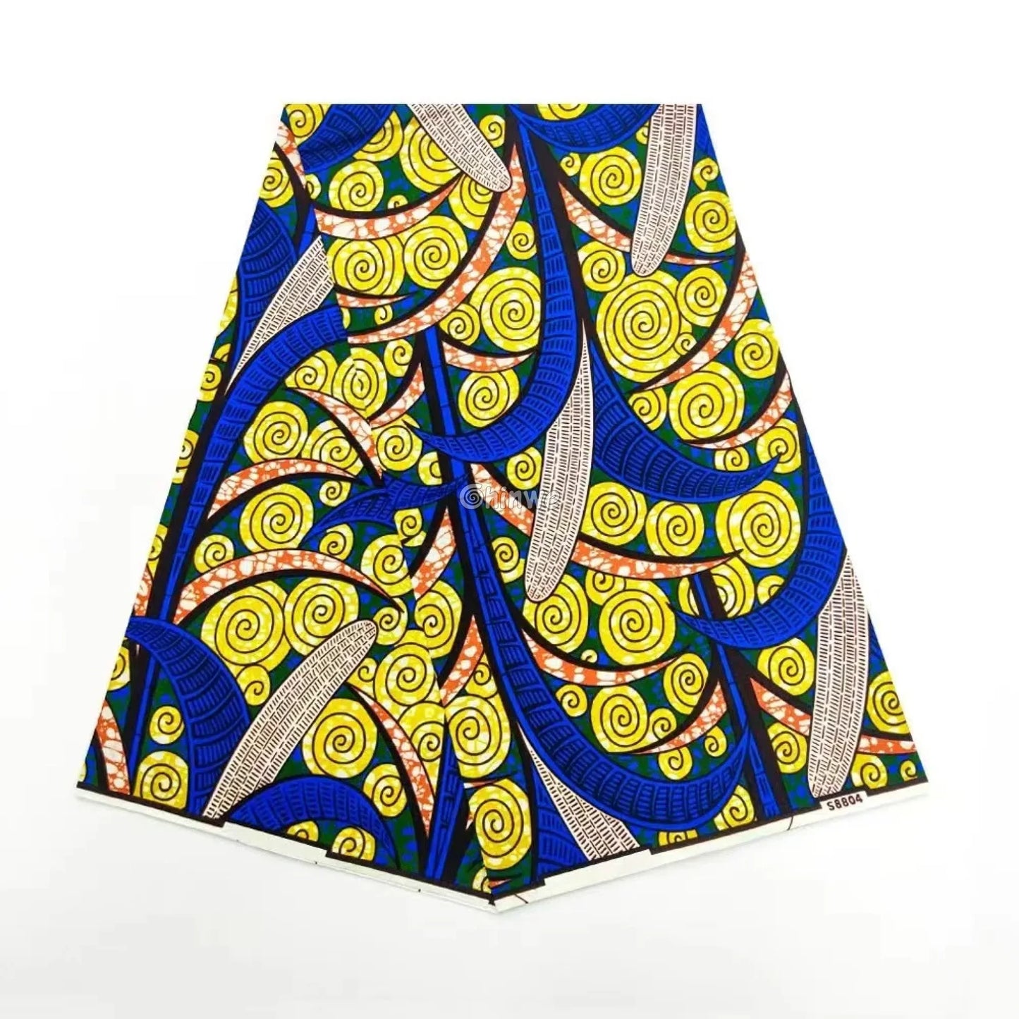 Spiral Swirl & Elongated Fan Motif Ankara Wax Print on Emerald Crackle Base with Sapphire Accents A / 6 Yards / CHINA