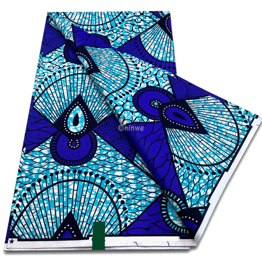 Radiating Teardrop & Fan Panel Print in Deep Cobalt Teal Swirl and Indigo Geometric Batik Grid Deep Cobalt & Teal