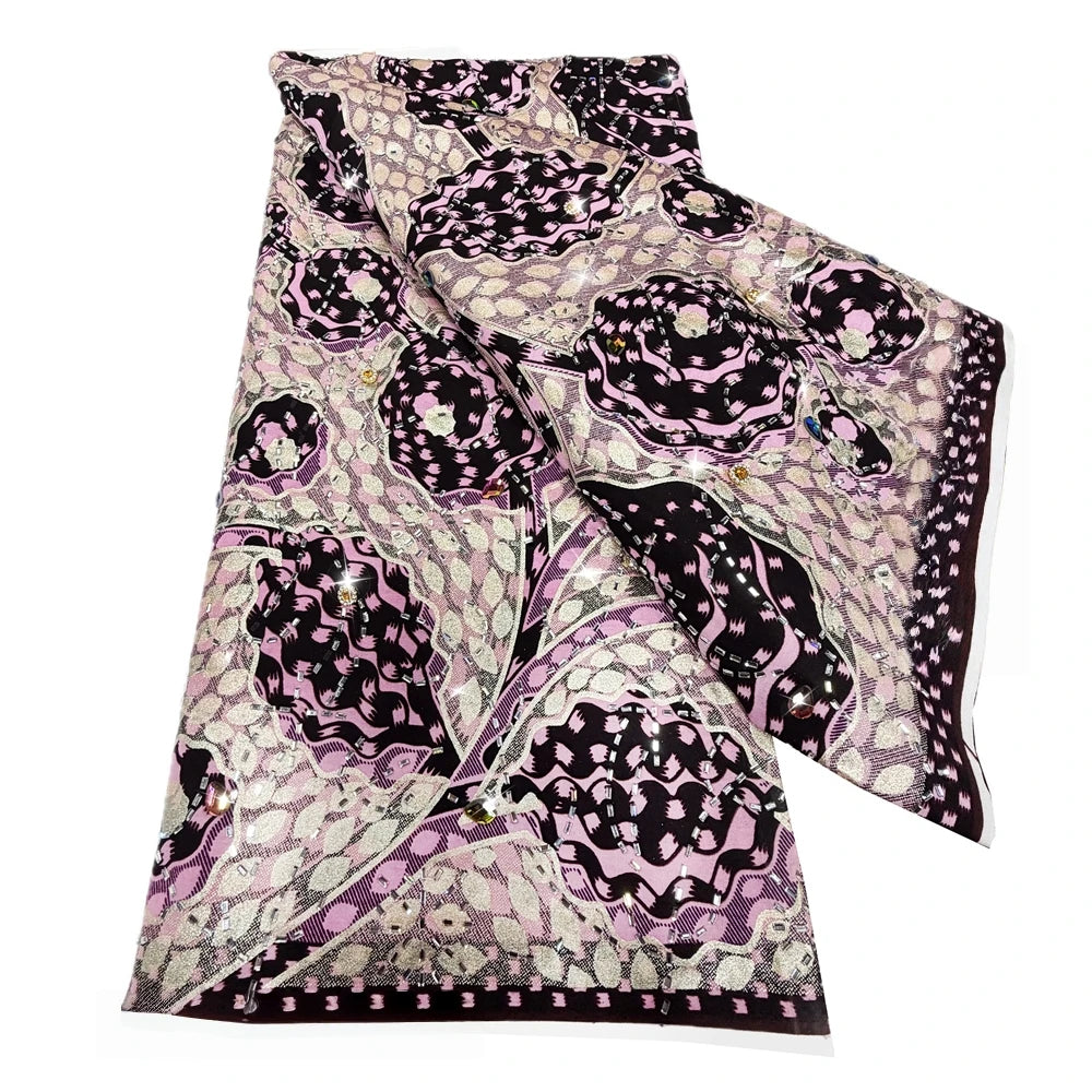 Blush & Plum Bloom Stoned Wax Print – Heavyweight Poplin with Stones, 6 Yards