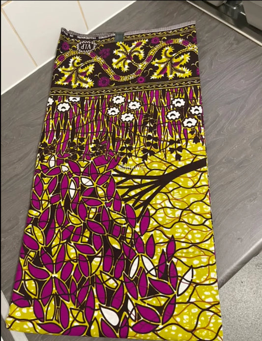 Pink Yellow and Black Ankara Fabric with Leaf and Floral Border Design 6 Yards African Wax Print Fabric