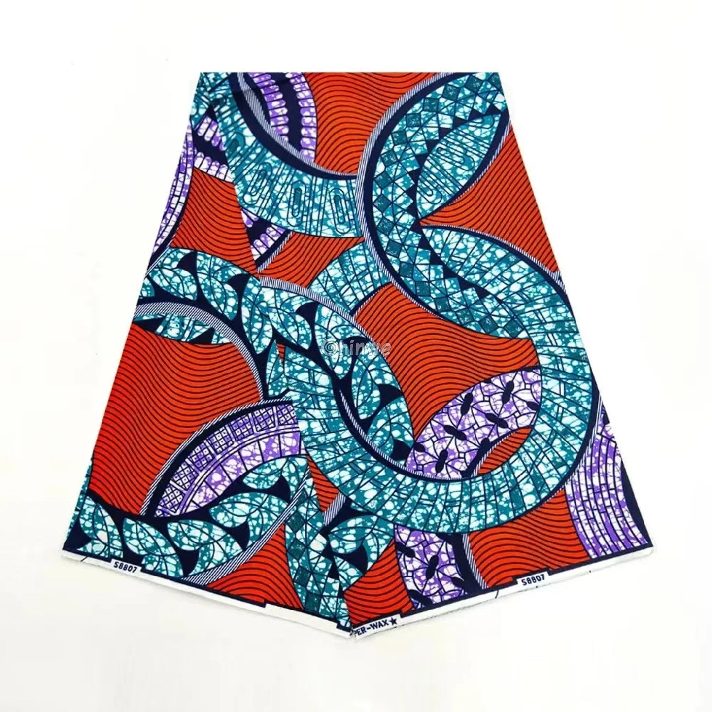 Looping Teal & Lavender Ribbon Motif Ankara Wax Print on Scarlet Wave Background Crimson Loop / 6 Yards / CHINA African