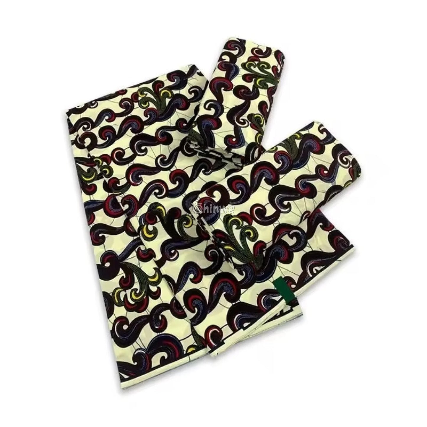 Abstract Swirl Fabric – Multicolor Curves on Cream Ankara Wax Print 6 Yards African Wax Print Fabric
