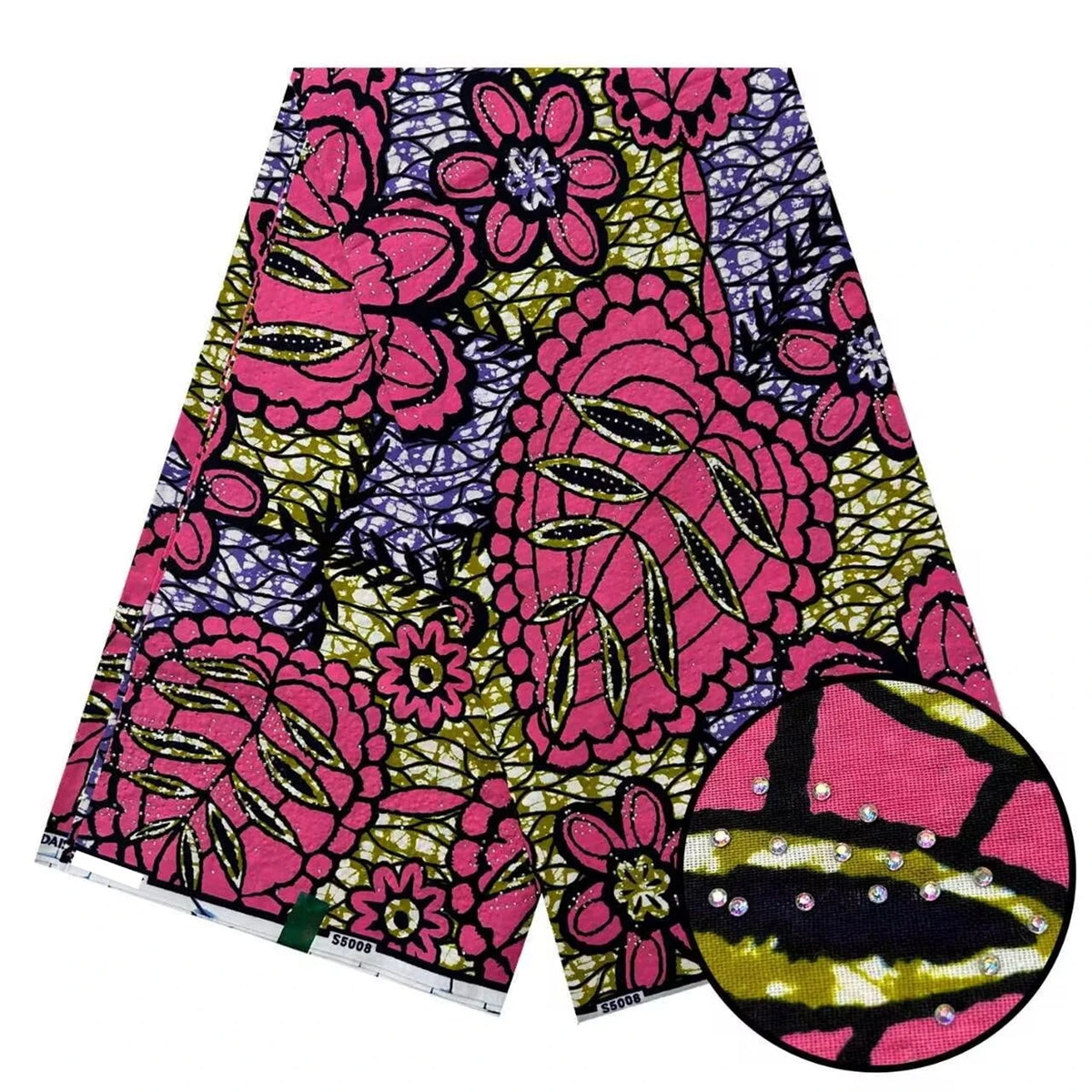 Hot Pink Leaf Garden Stoned Wax Print – Real Wax with Stones, 6 Yards
