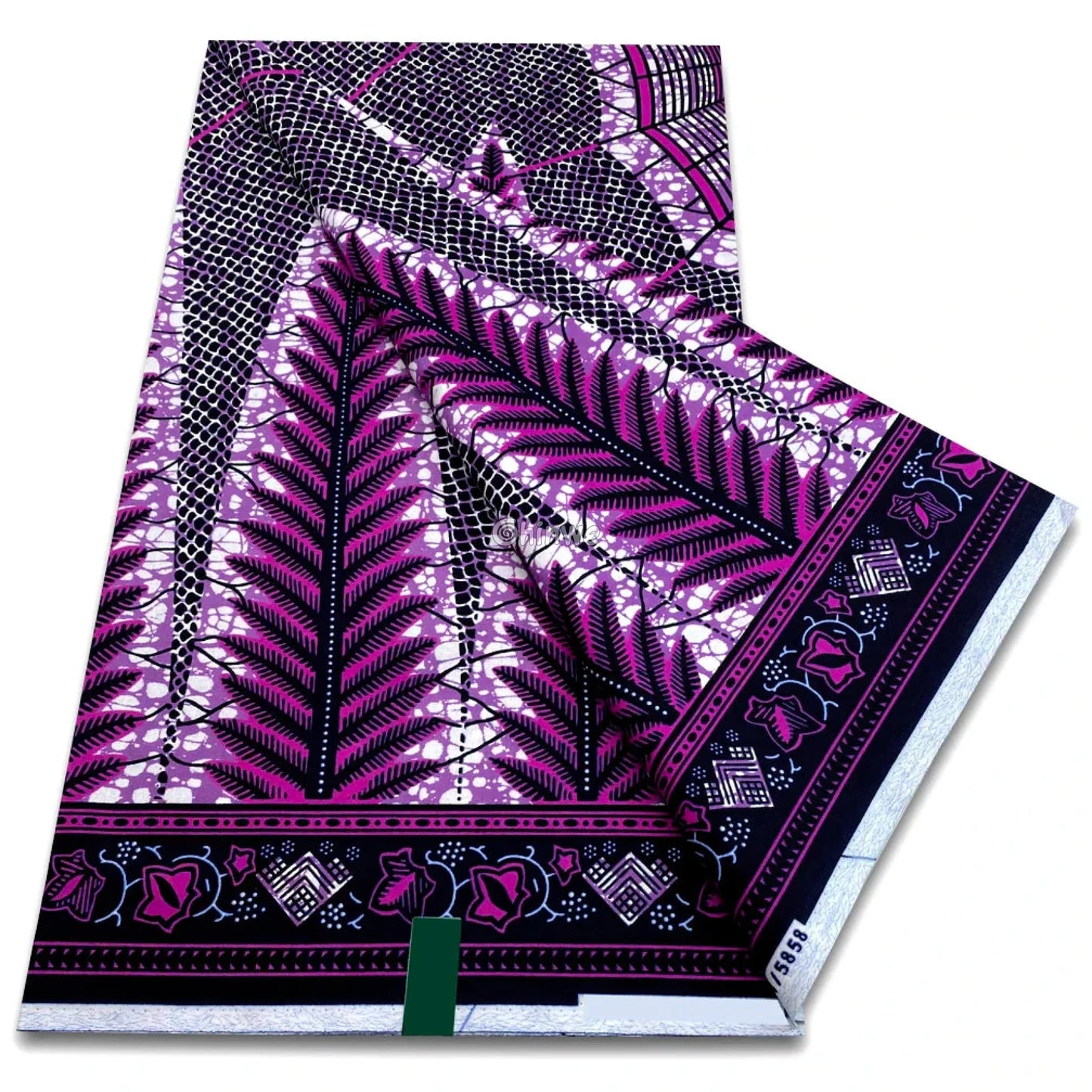 Purple & Black Palm Leaf Border Print with Floral Trim and Diamond Grid Accents Purple Palm Grid / 6 yards African Wax