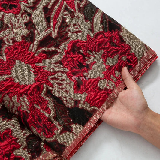 Textured Damask & Brocade Lace Fabric with Raised Floral Motif and Metallic Sheen Gradient Lace