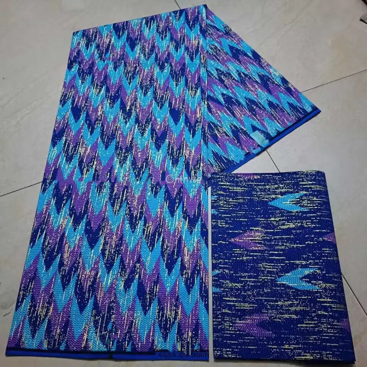 Turquoise Purple & Blue Kente Brocade with Flame Chevron Motif and Metallic Gold Detailing Electric Indigo Kente
