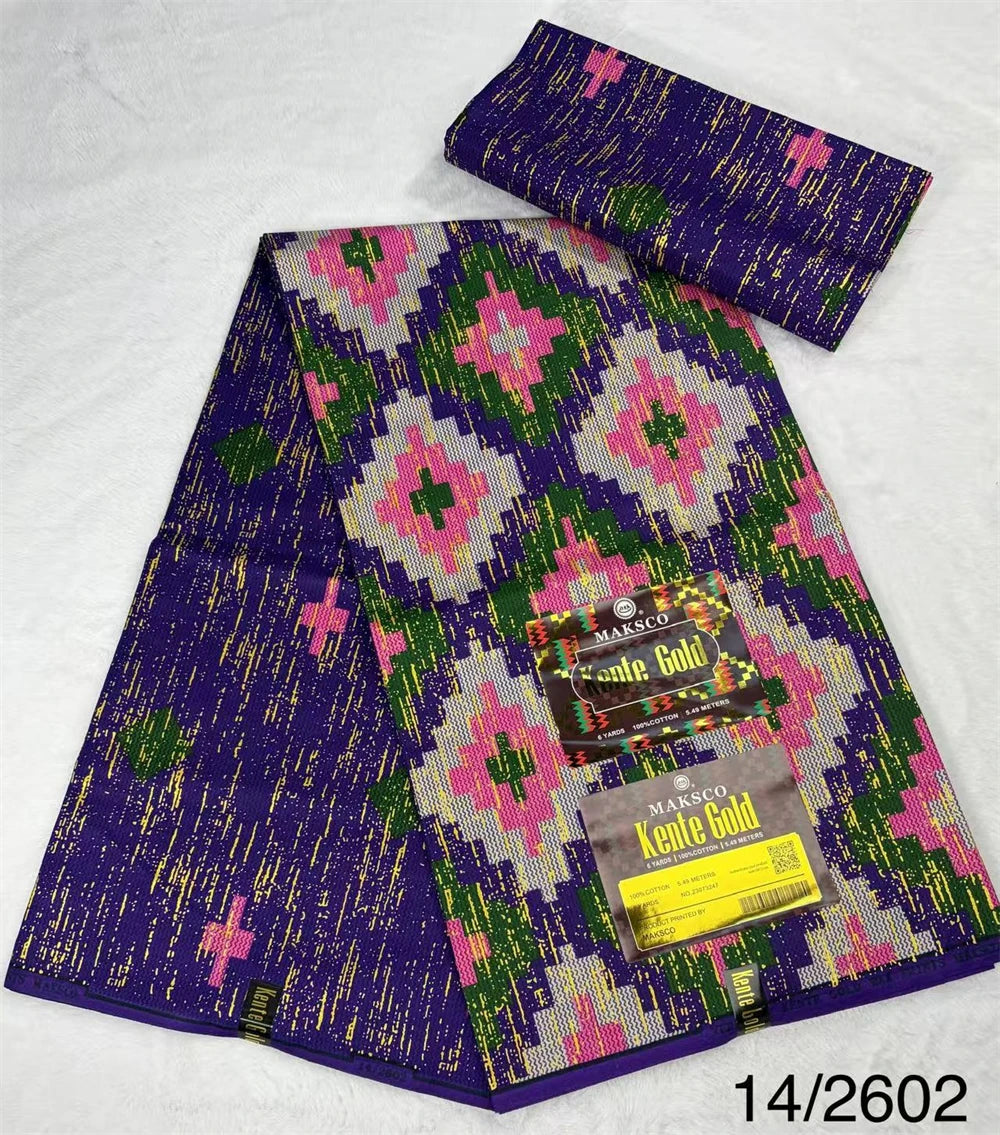 Violet, Pink and Green Diamonds Kente-Style Print Fabric, 6 Yards