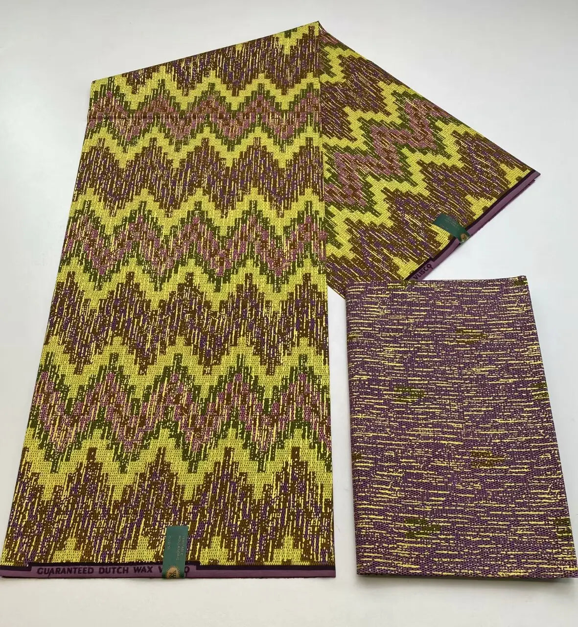 Yellow and Plum Stepped Diamond Kente-Style Print Fabric, 6 Yards