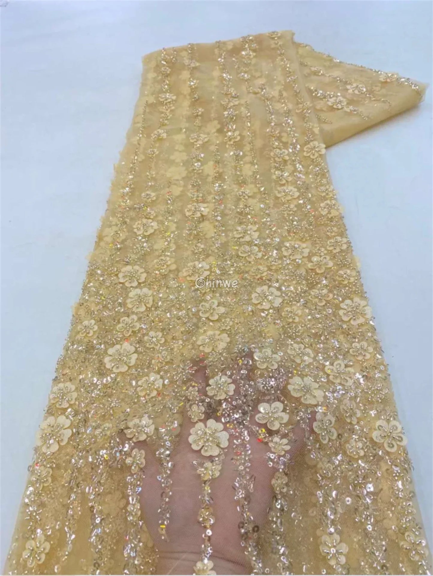 Sequin Beaded Embroidery Lace Fabric on French Tulle
