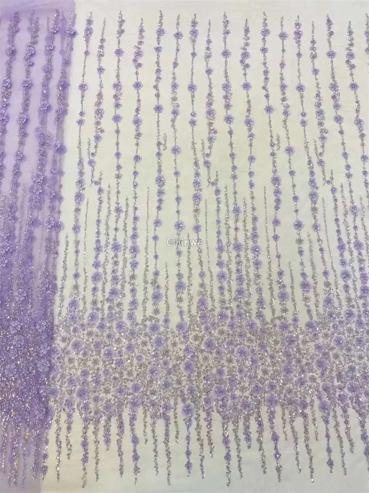 Sequin Beaded Embroidery Lace Fabric on French Tulle