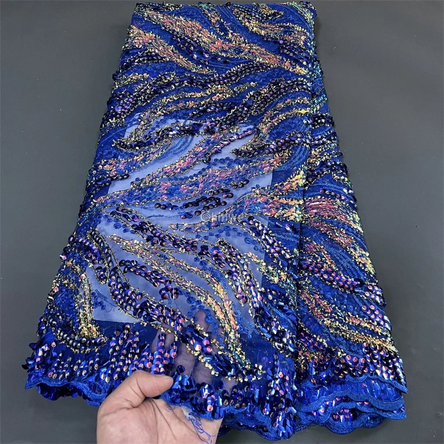 High Quality Nigerian Tulle Lace Fabrics Latest Beaded sequins Mesh African Lace Fabric Bride French Net Lace Fabric
