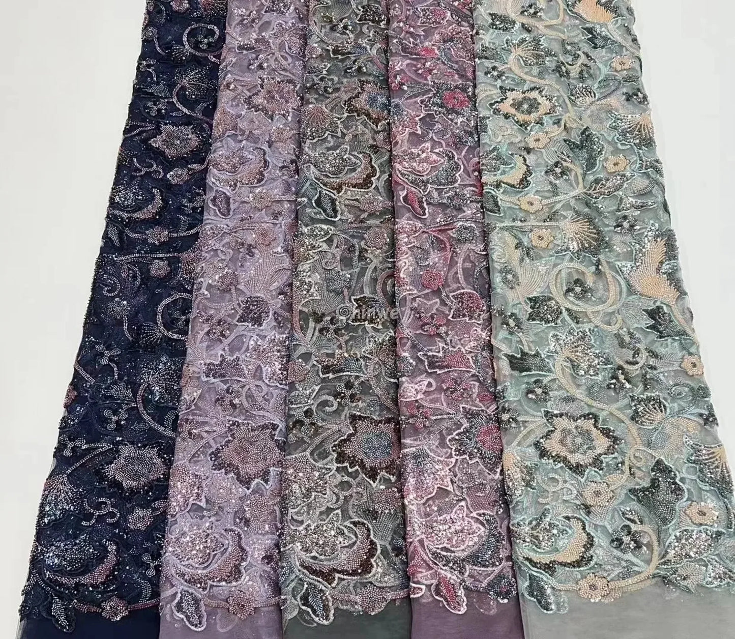 3D Floral Beaded Tulle Lace with Hand Embroidery & Sequins on Mesh Net Base Lace