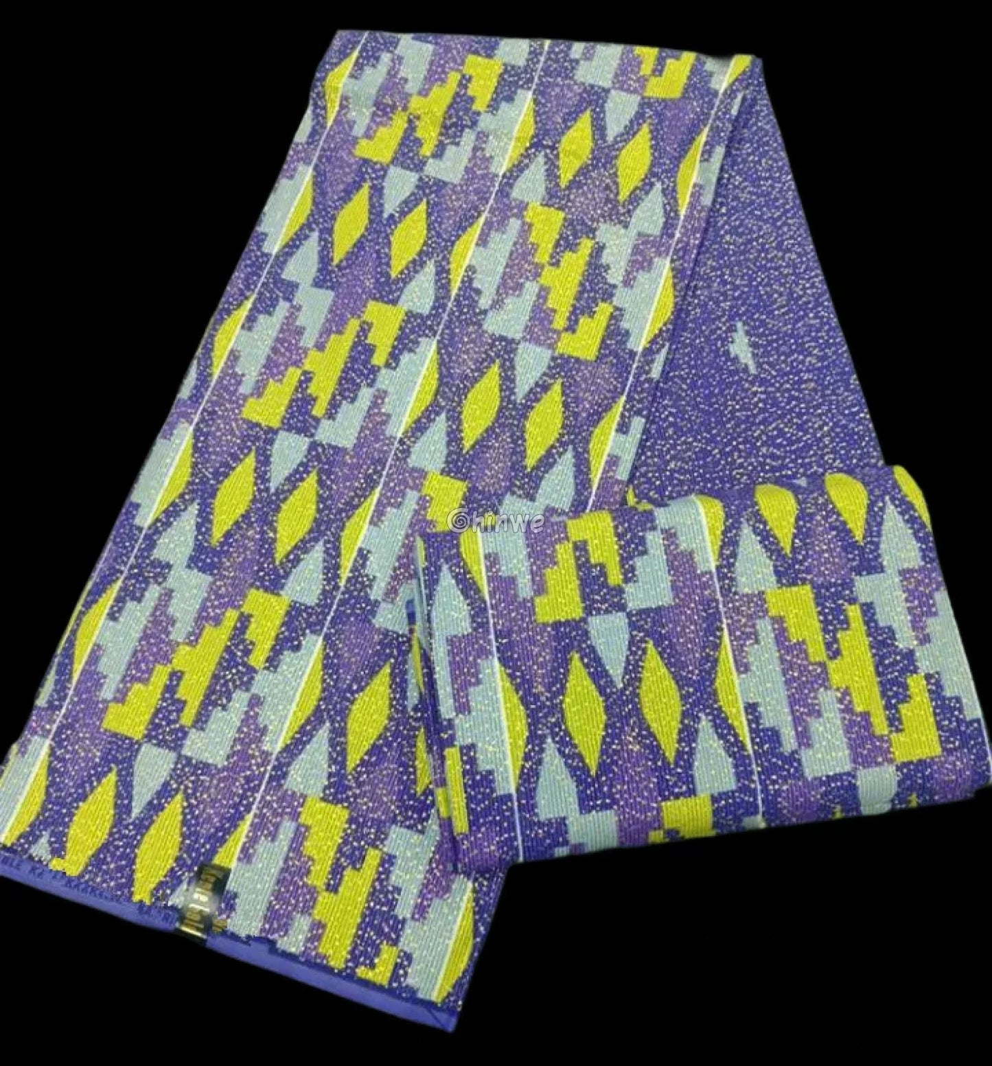 Purple Yellow & Mint Kente Brocade with Geometric Diamond Motif and Subtle Metallic Texture Citrus Violet Prism Kente