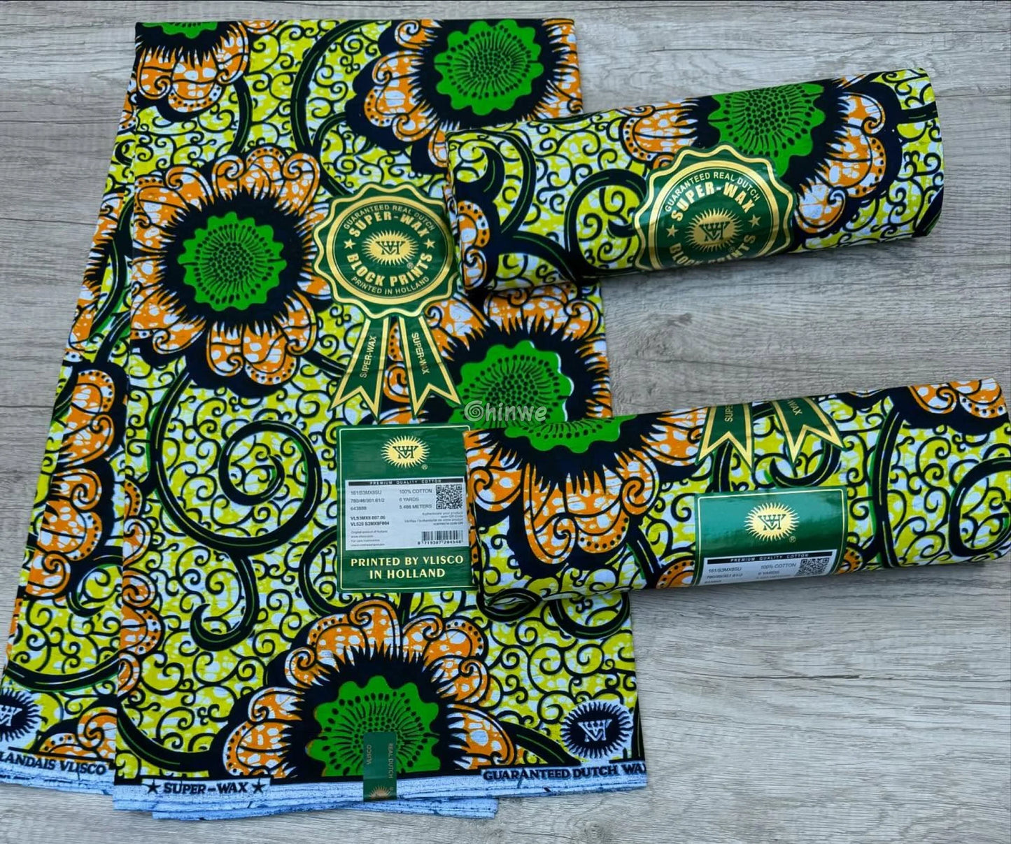 Sunny Flower Green and Orange Floral Ankara Fabric with Swirl Patterns