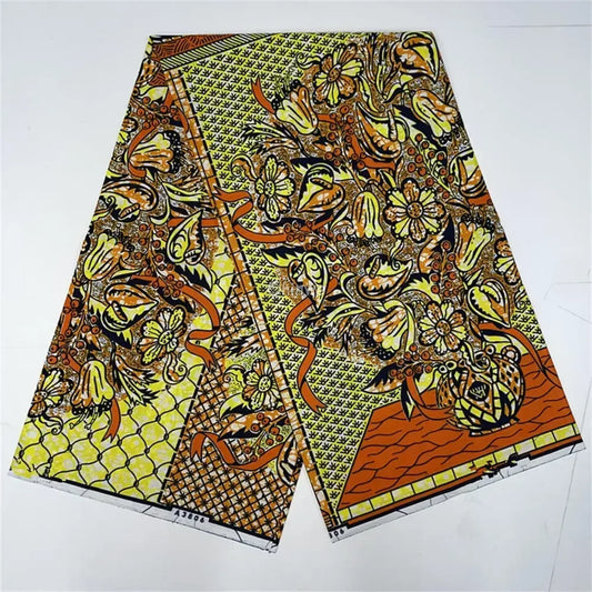 Vibrant Floral Orange and Yellow African Wax Print Fabric