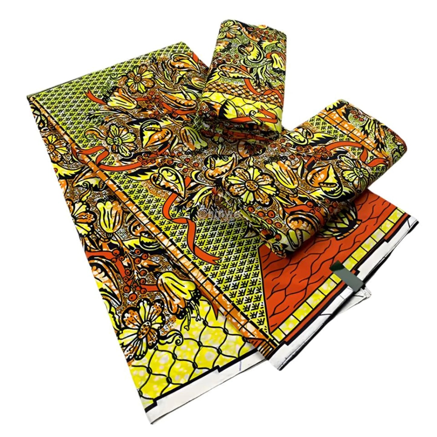 Vibrant Floral Orange and Yellow African Wax Print Fabric