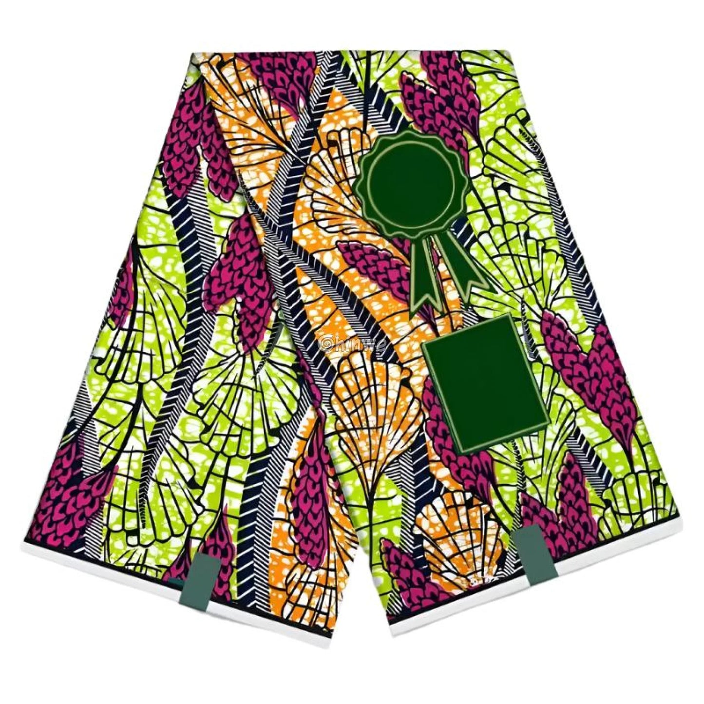 Vibrant Green and Pink Ankara Fabric with Nature-Inspired Patterns