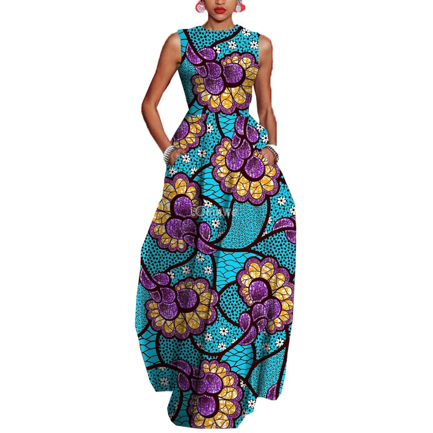 Zara Sleeveless Fit & Flare Ankara Maxi Party Dress - Ocean Mandala / Customized - Women’s Clothing