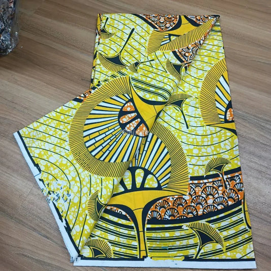 Yellow Sunburst Ankara Fabric with Bold Yellow Patterns