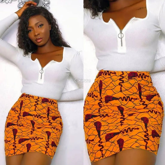 Statement Print High Waisted A Line Pencil Mini Skirt - Women’s Clothing