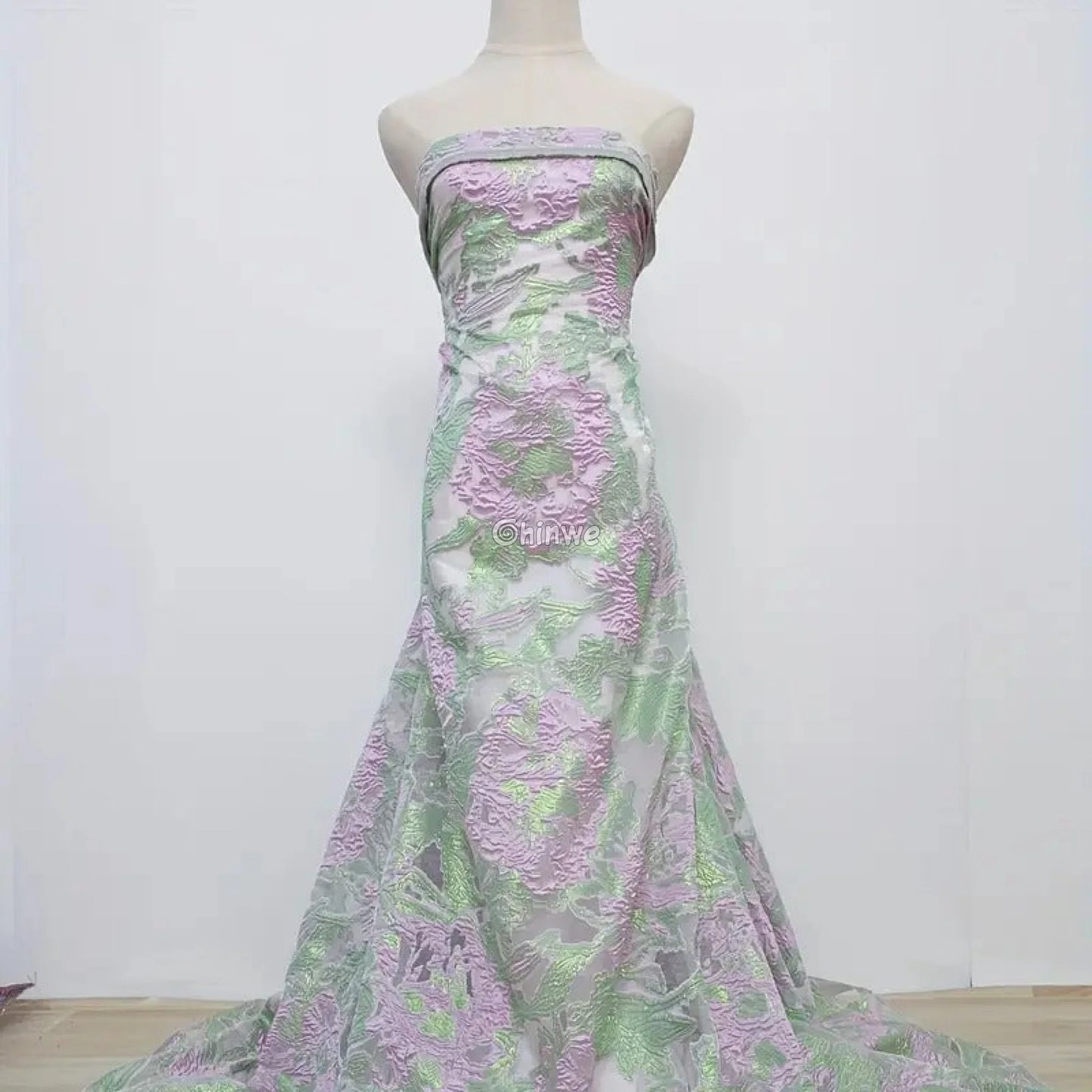 Textured Damask & Brocade Lace Fabric with Raised Floral Motif and Metallic Sheen Gradient Lace