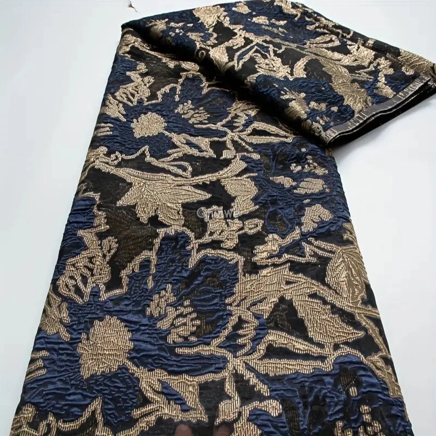 Textured Damask & Brocade Lace Fabric with Raised Floral Motif and Metallic Sheen Gradient Lace