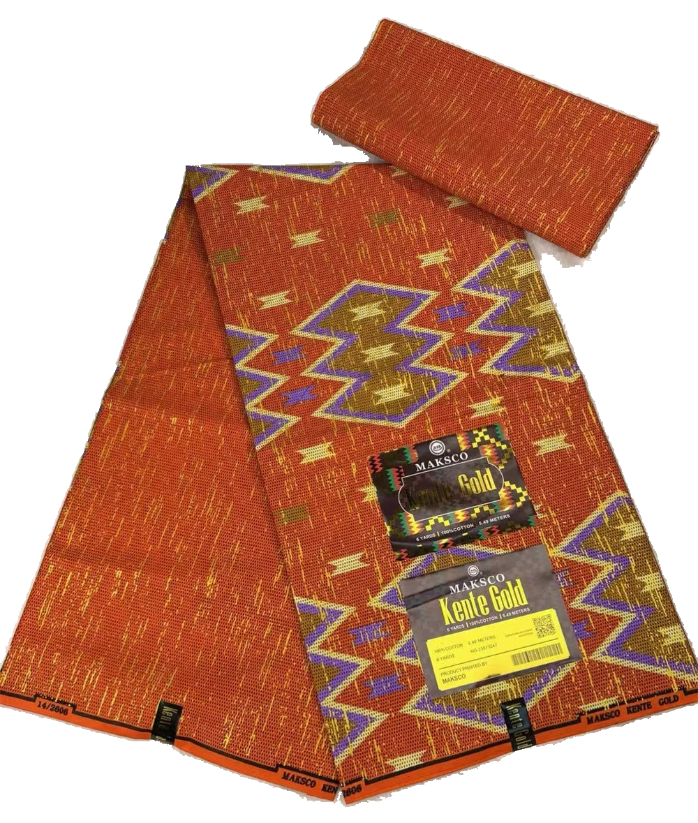 Orange and Purple Kente Gold Wax Print Fabric – Diamond Lightning, 6 Yards