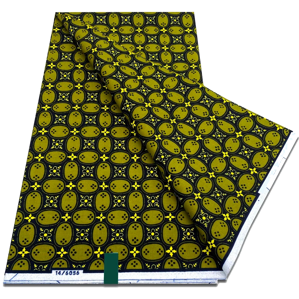 Olive and Black Geometric Tile Ankara Wax Print Fabric, 6 yards
