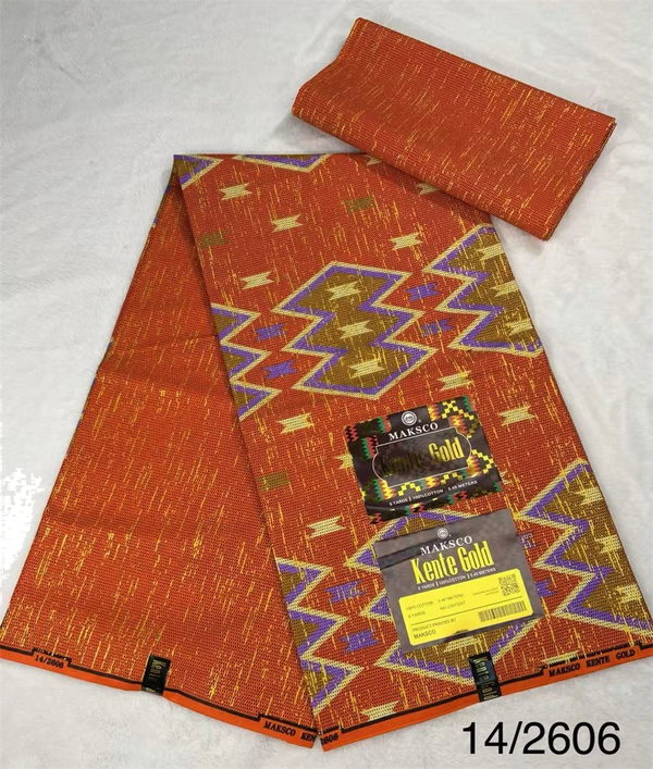 Orange and Purple Kente Gold Wax Print Fabric – Diamond Lightning, 6 Yards