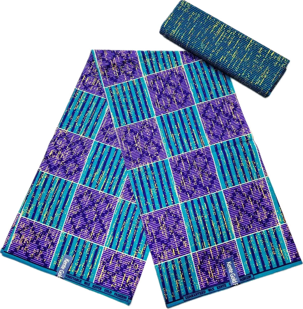 Golden Block Kente Wax Print Fabric Collection, 6 Yards