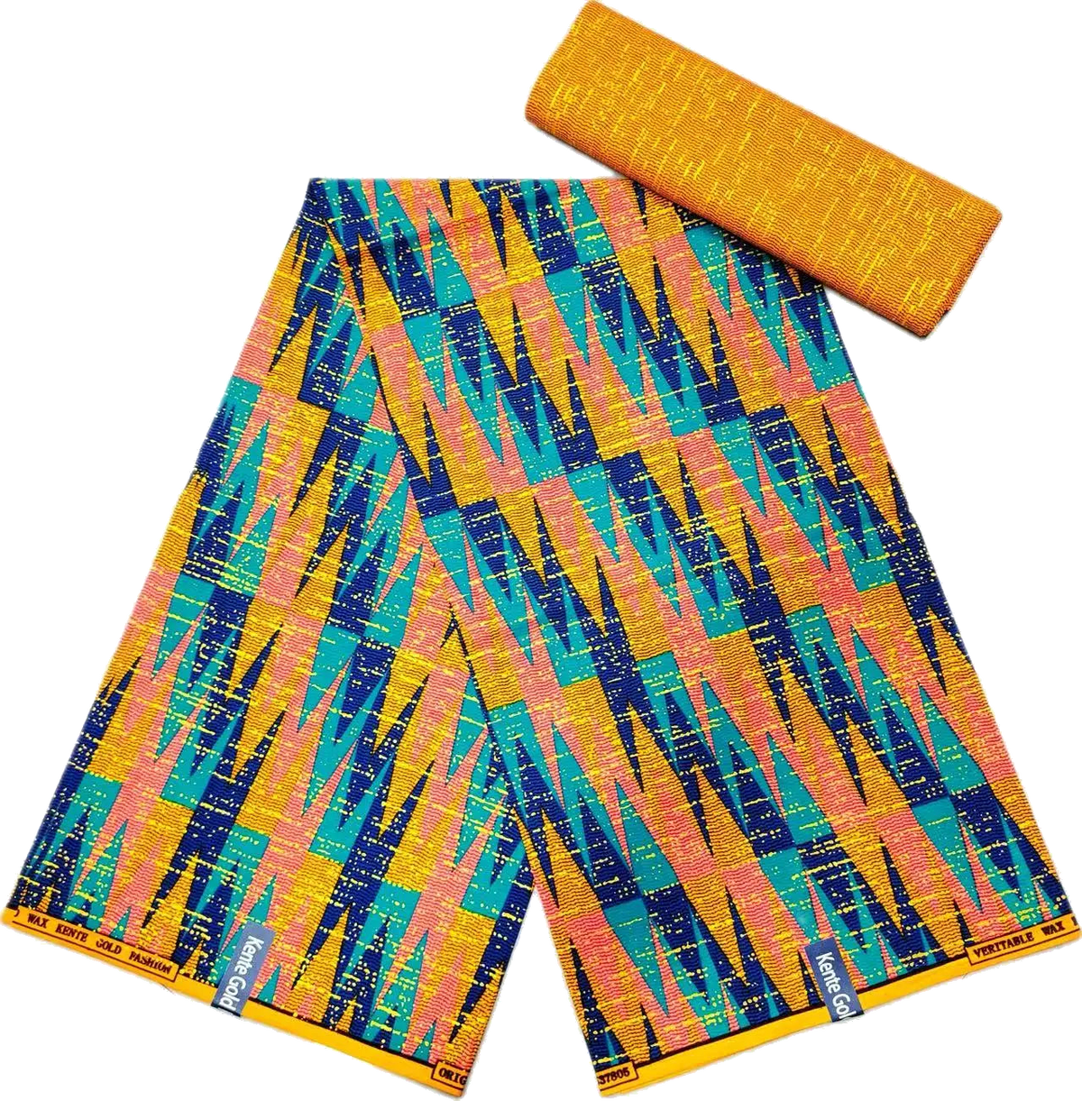 Golden Block Kente Wax Print Fabric Collection, 6 Yards