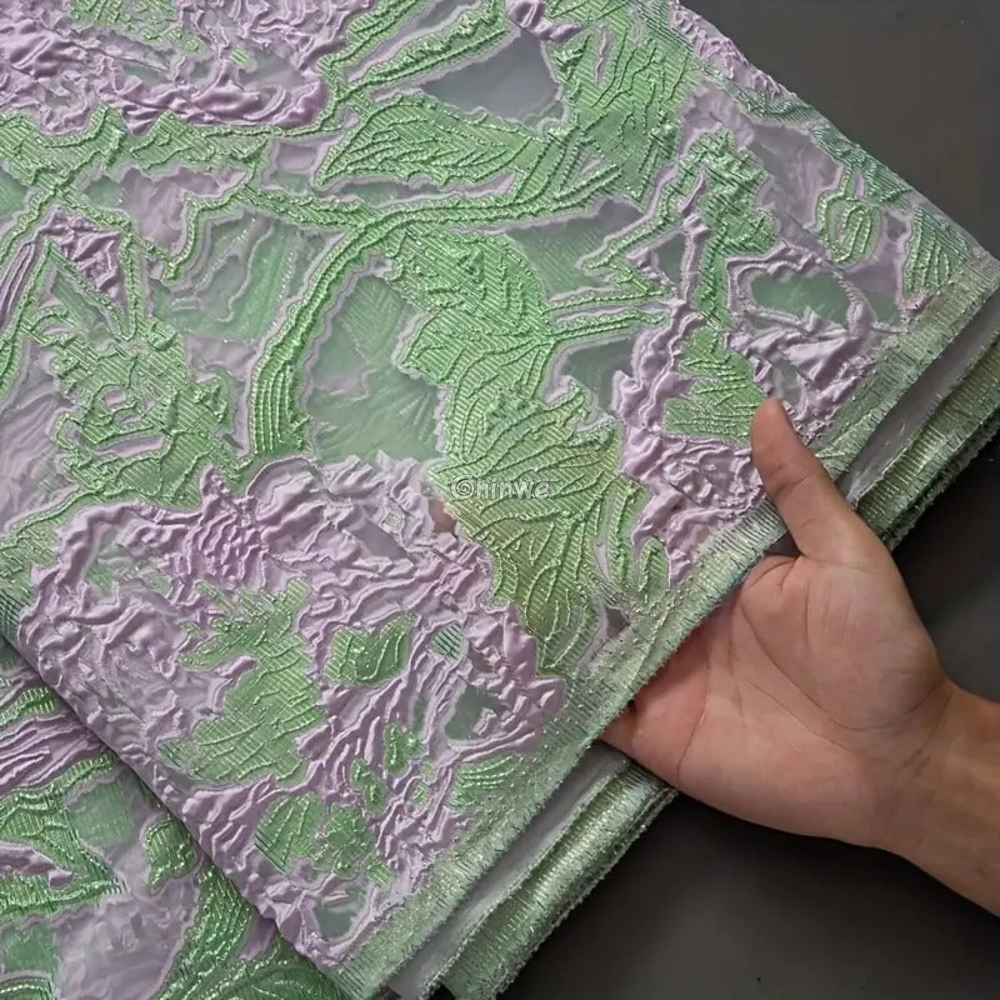 Textured Damask & Brocade Lace Fabric with Raised Floral Motif and Metallic Sheen Gradient Lace