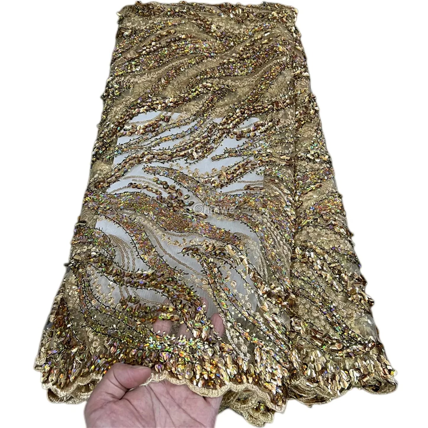 High Quality Nigerian Tulle Lace Fabrics Latest Beaded sequins Mesh African Lace Fabric Bride French Net Lace Fabric