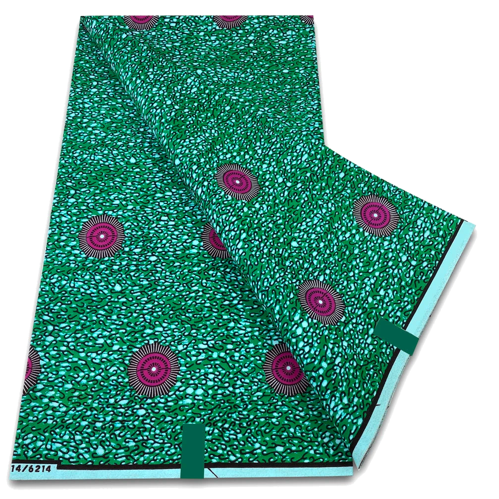 Emerald crackle with magenta rings Ankara real wax print fabric