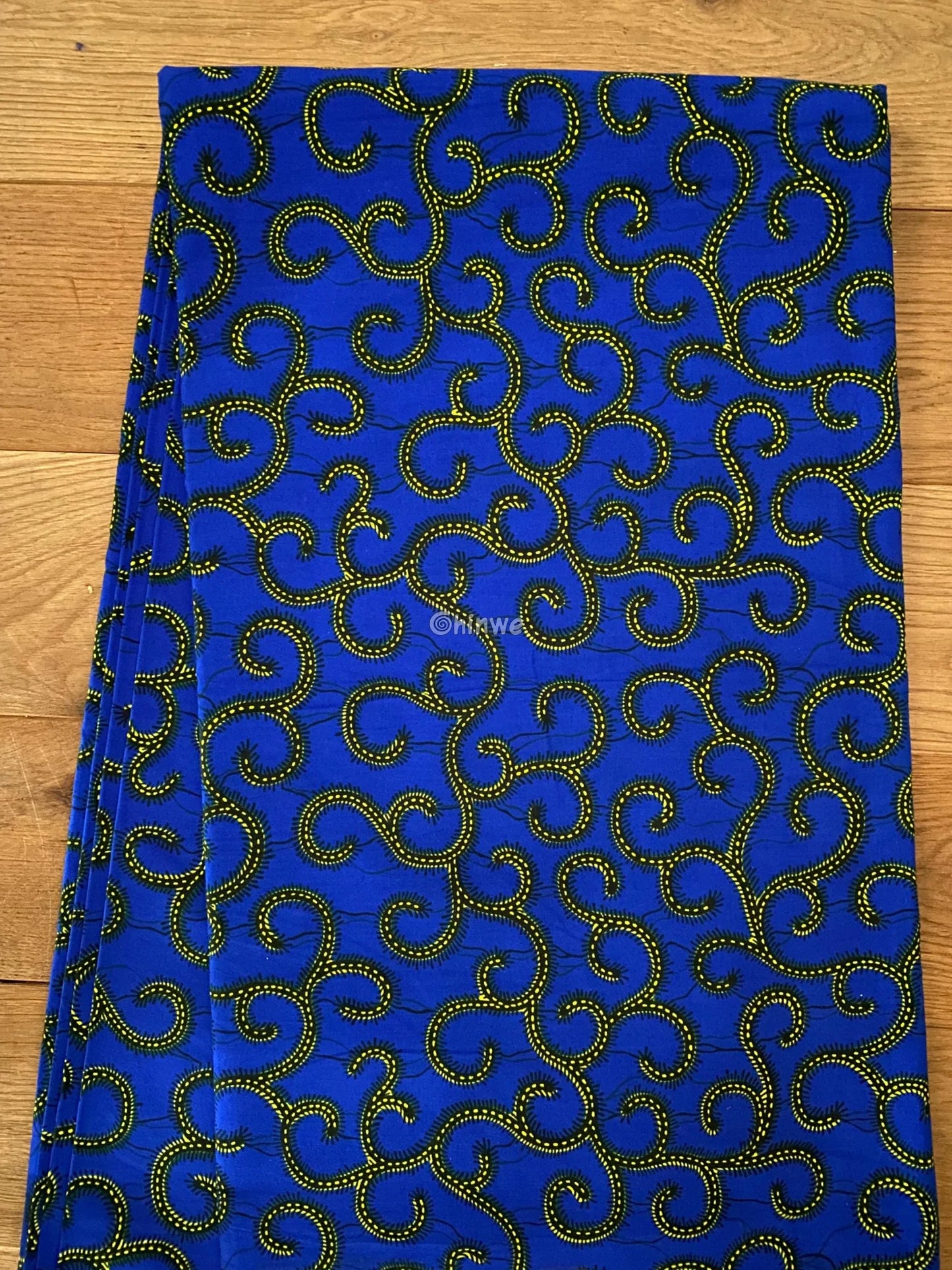 Bold Blue Ankara Fabric with Gold Swirl Patterns 6 Yards African Wax Print Fabric