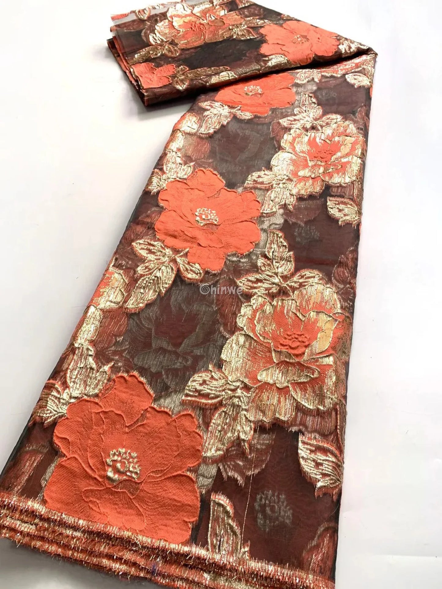 Jacquard Brocade Floral Lace Fabric with Metallic Embroidery and Sheer Mesh Backing Overlay Lace