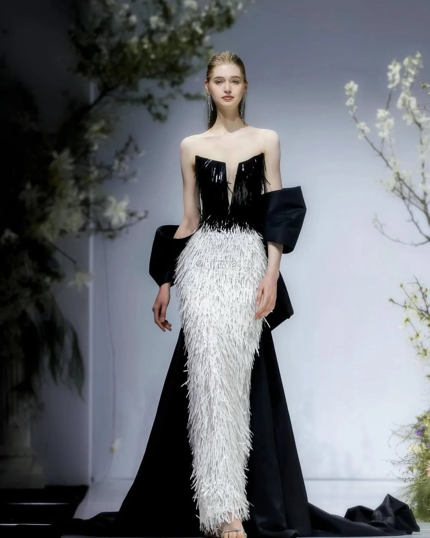 Iridescent Sequin Tinsel Fringe Fabric with Layered Shimmer Strips and Sheer Mesh Base Lace
