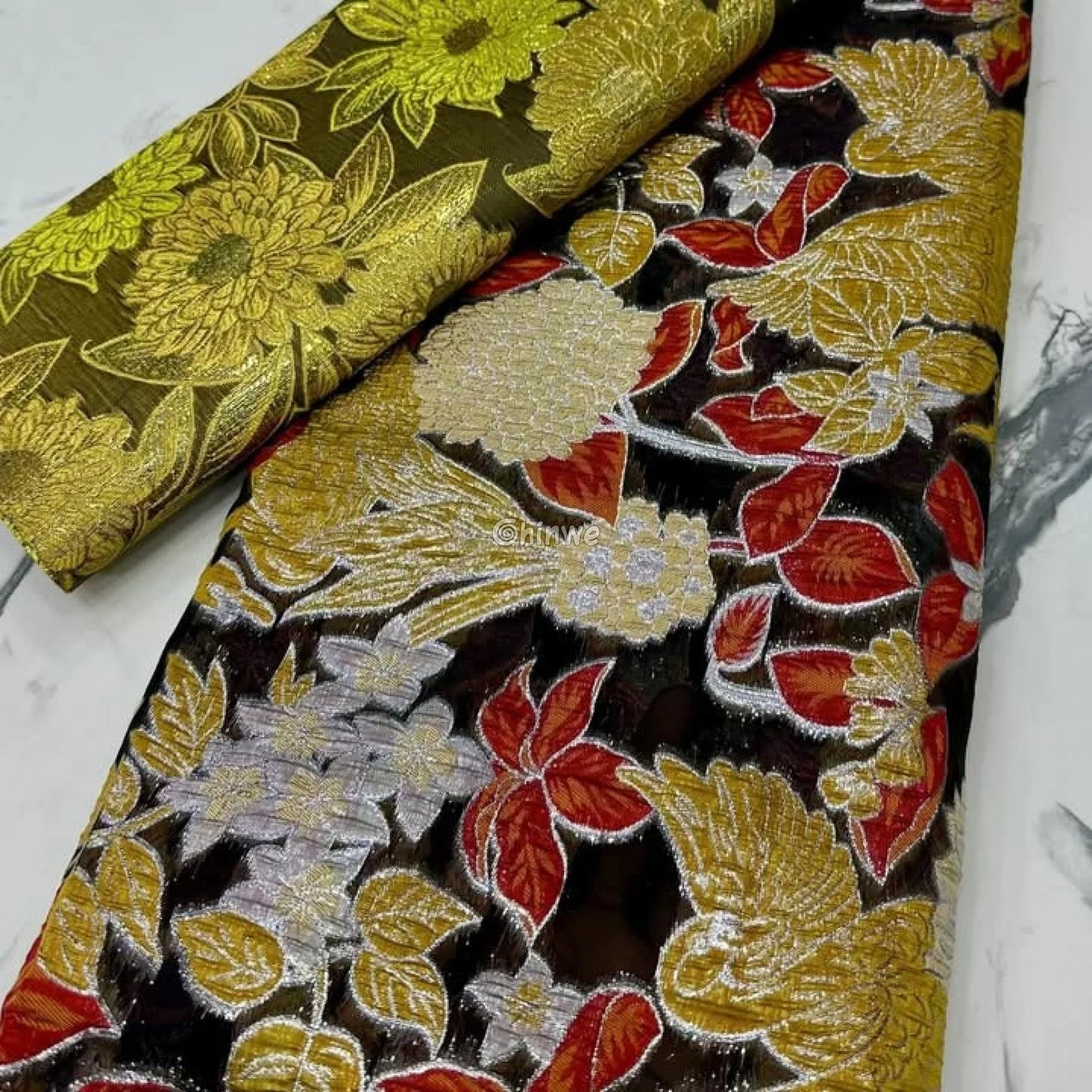 Jacquard Brocade Embroidered Floral Lace Fabric with Metallic Sheen on Sheer Mesh Base Lace