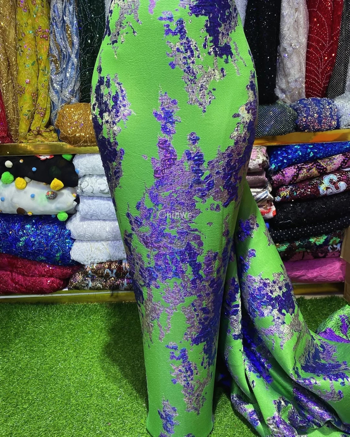 Luxurious Jacquard Brocade with Iridescent Foil Accents & Abstract Marbling Motif Jacquard Brocade