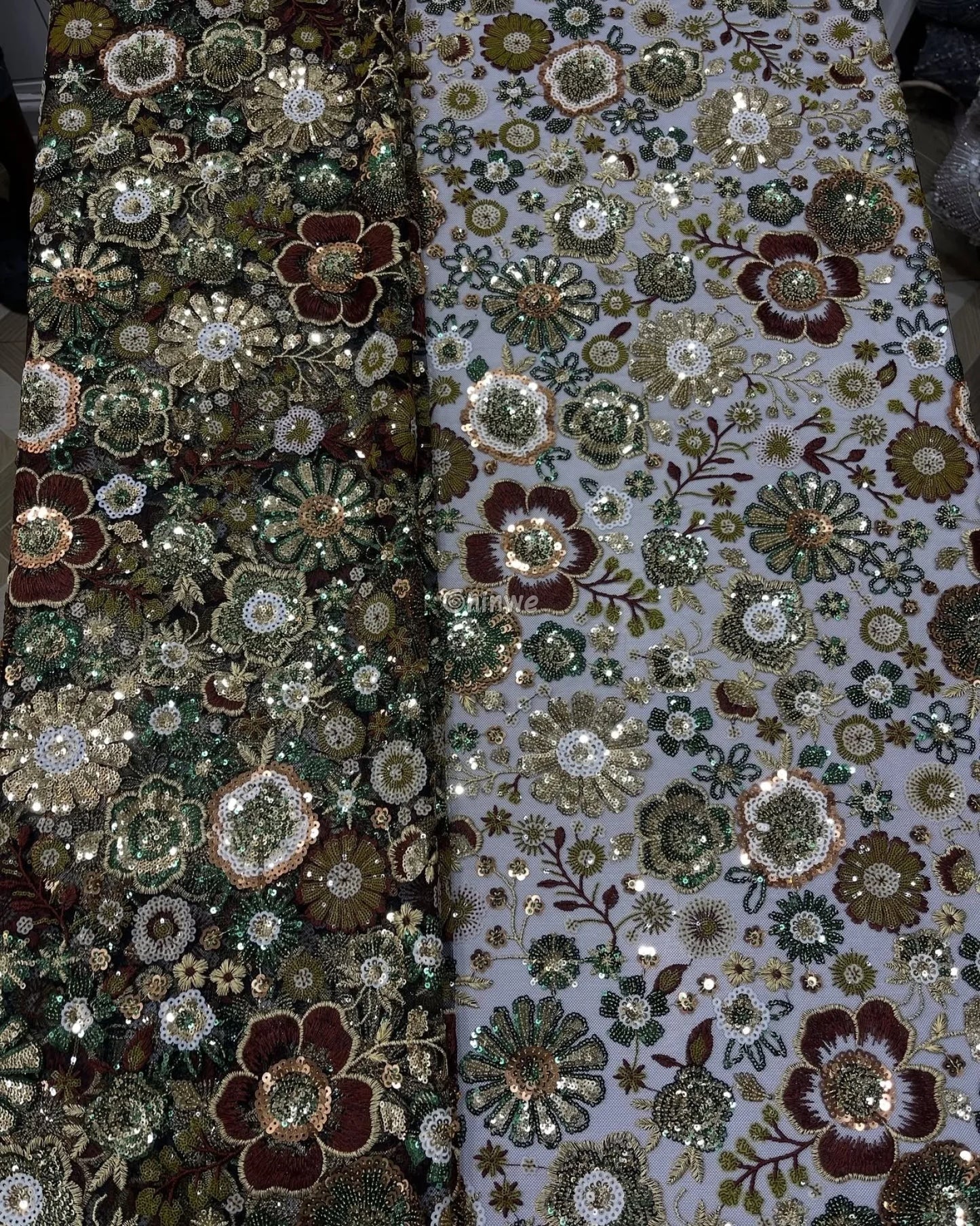 Sequin Floral Embroidery Lace Fabric – Luxury Organza Mesh for Gown & Occasion Dresses Lace