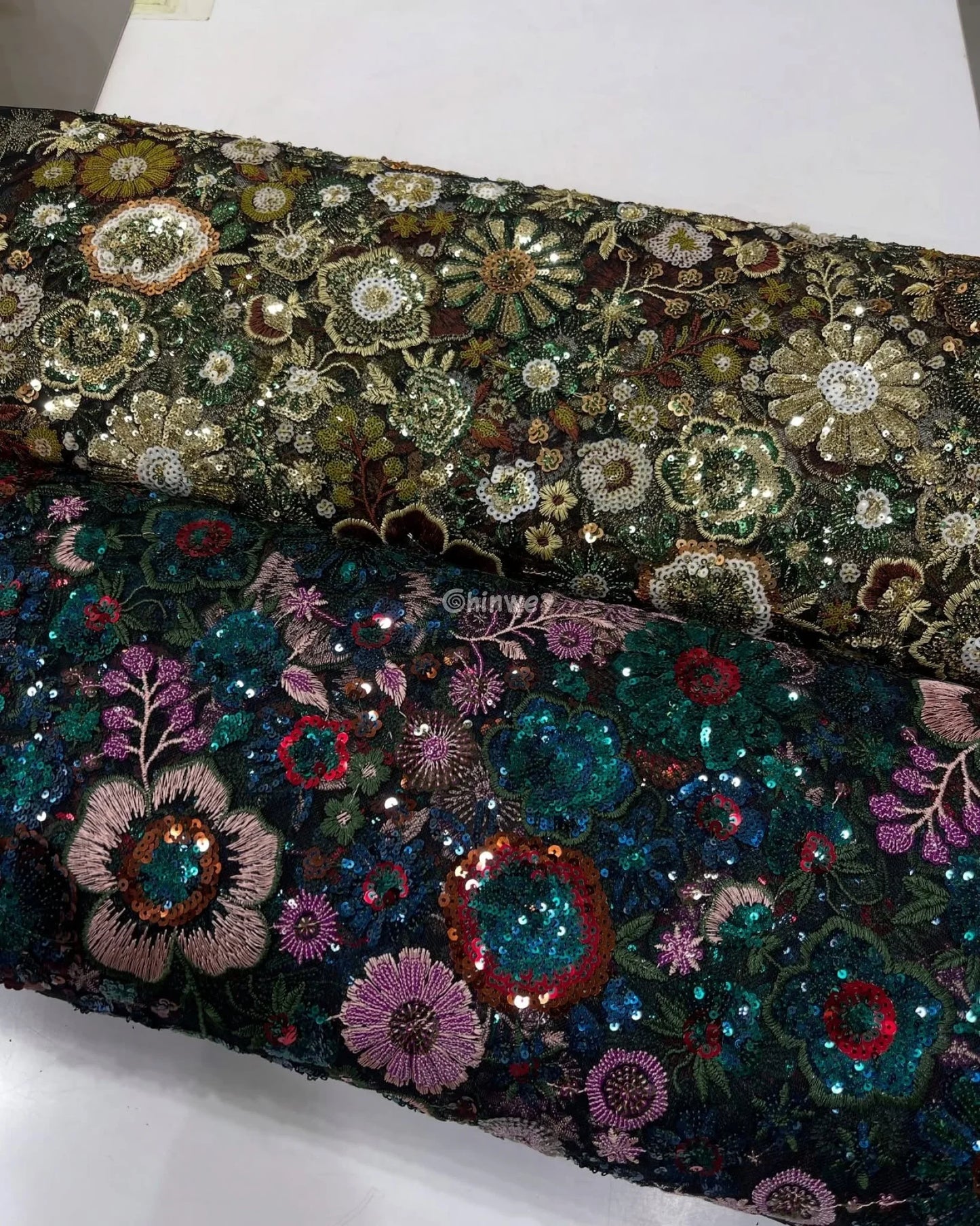 Sequin Floral Embroidery Lace Fabric – Luxury Organza Mesh for Gown & Occasion Dresses Lace