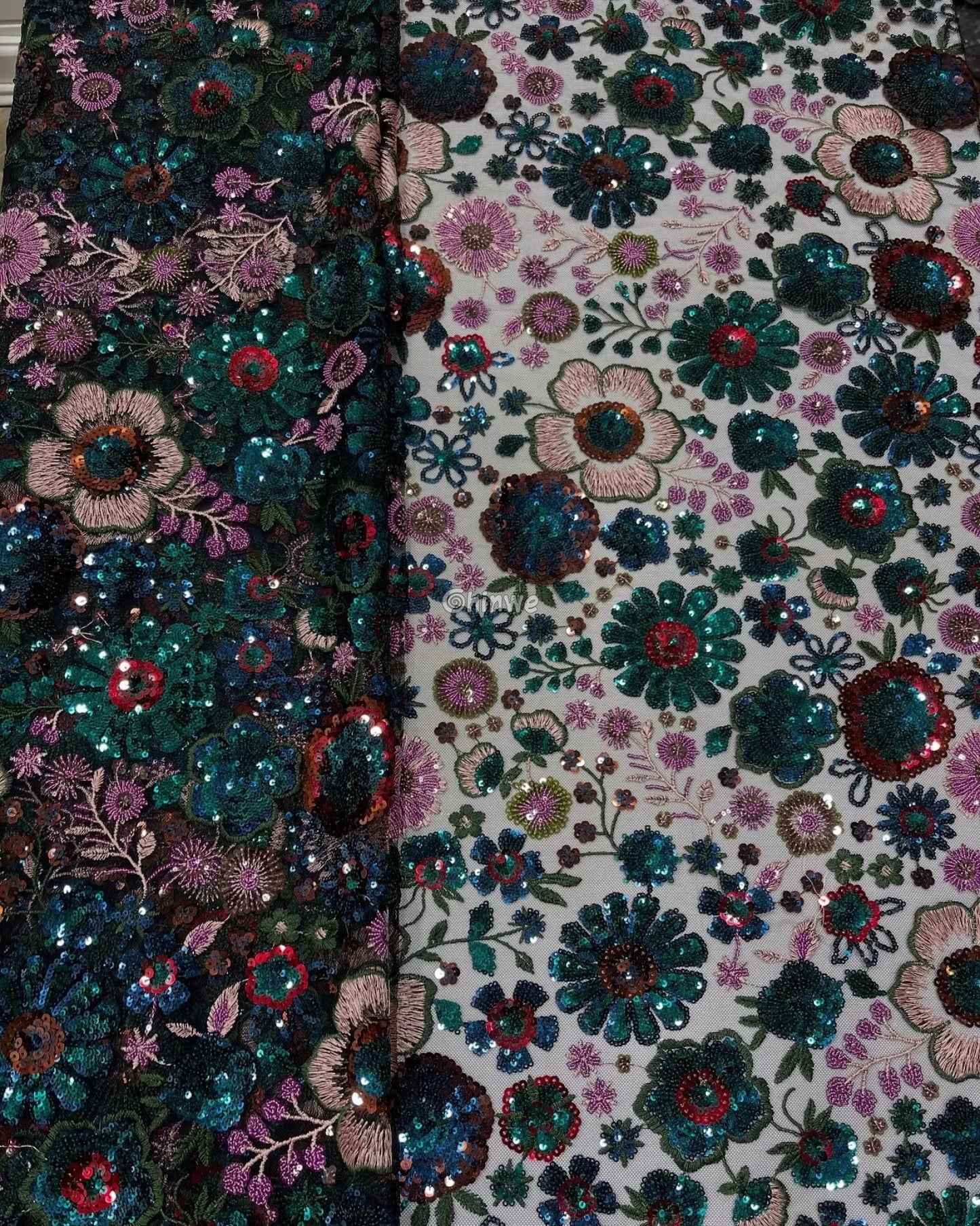 Sequin Floral Embroidery Lace Fabric – Luxury Organza Mesh for Gown & Occasion Dresses Lace