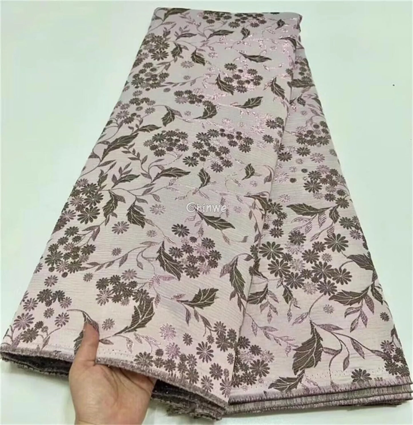 Jacquard Brocade Floral Vine & Daisy Cluster Pattern with Metallic Sheen Brocade Fabric