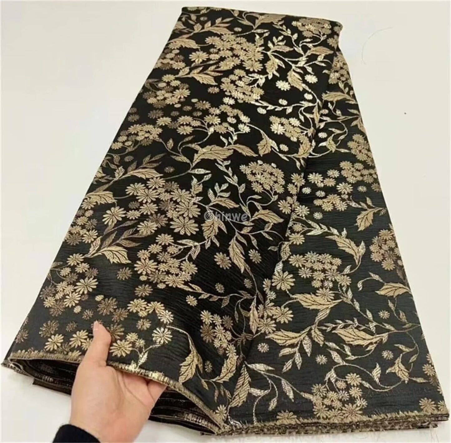 Jacquard Brocade Floral Vine & Daisy Cluster Pattern with Metallic Sheen Brocade Fabric
