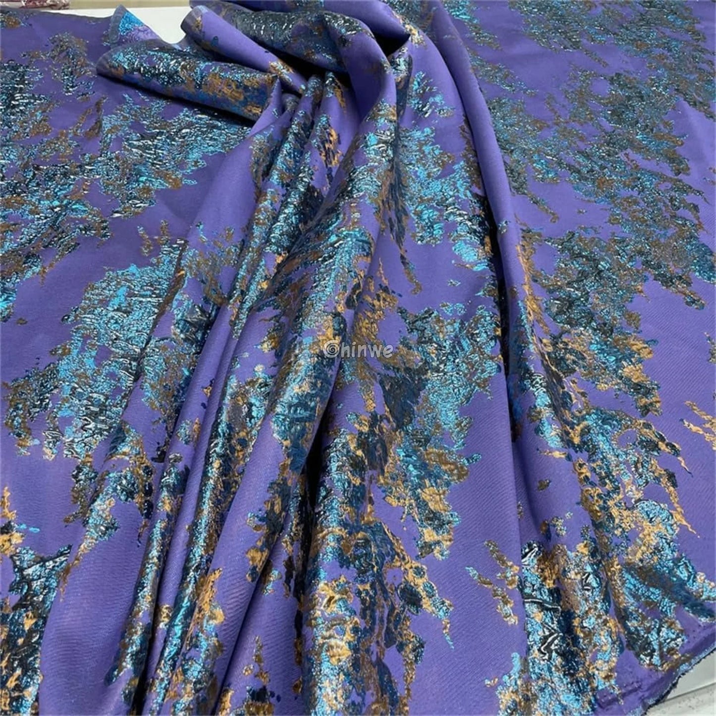 Luxurious Jacquard Brocade with Iridescent Foil Accents & Abstract Marbling Motif Jacquard Brocade