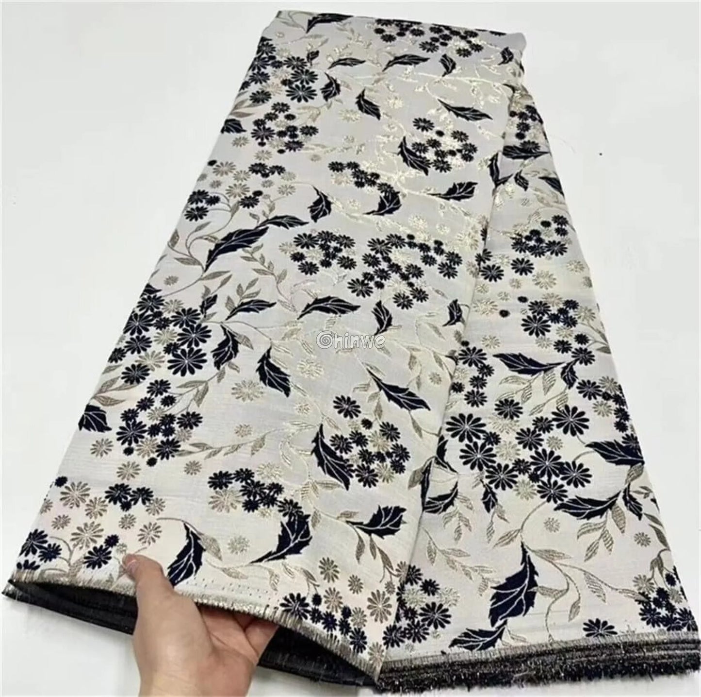 Jacquard Brocade Floral Vine & Daisy Cluster Pattern with Metallic Sheen Brocade Fabric