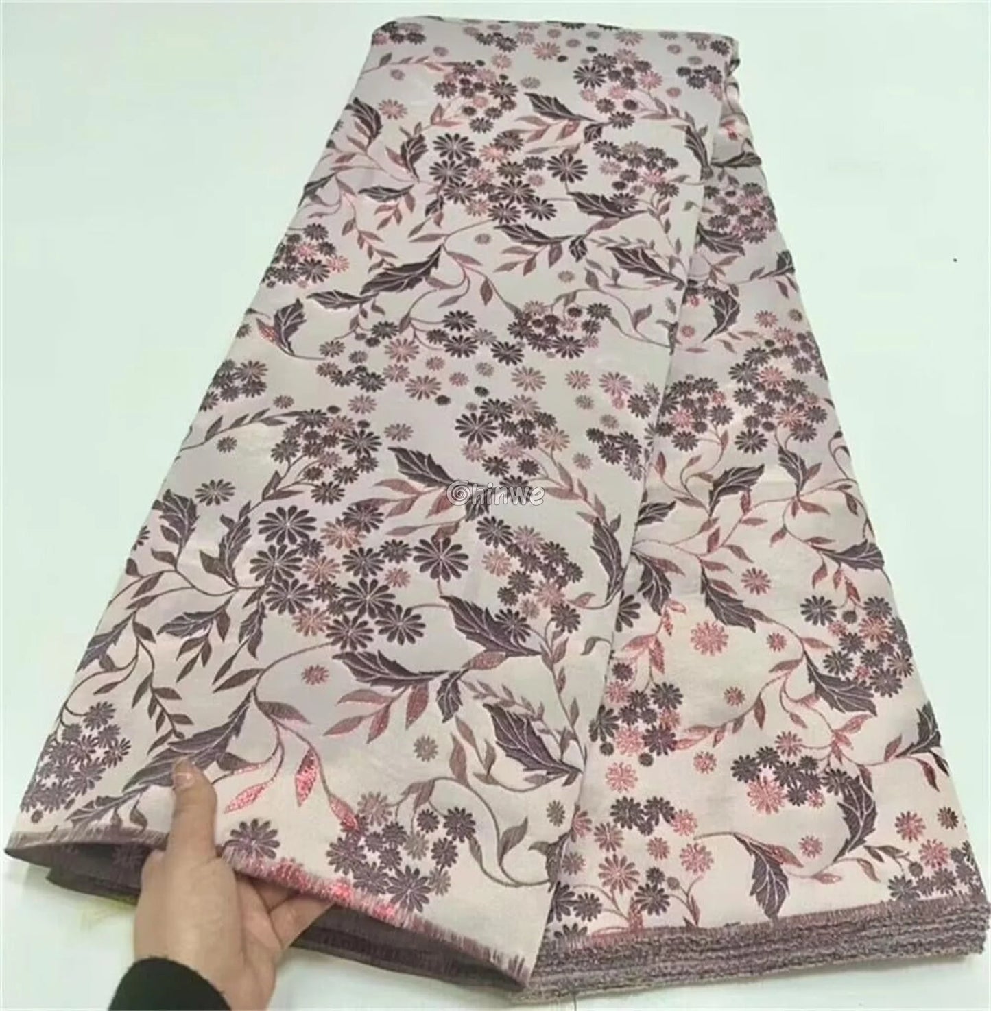 Jacquard Brocade Floral Vine & Daisy Cluster Pattern with Metallic Sheen Brocade Fabric