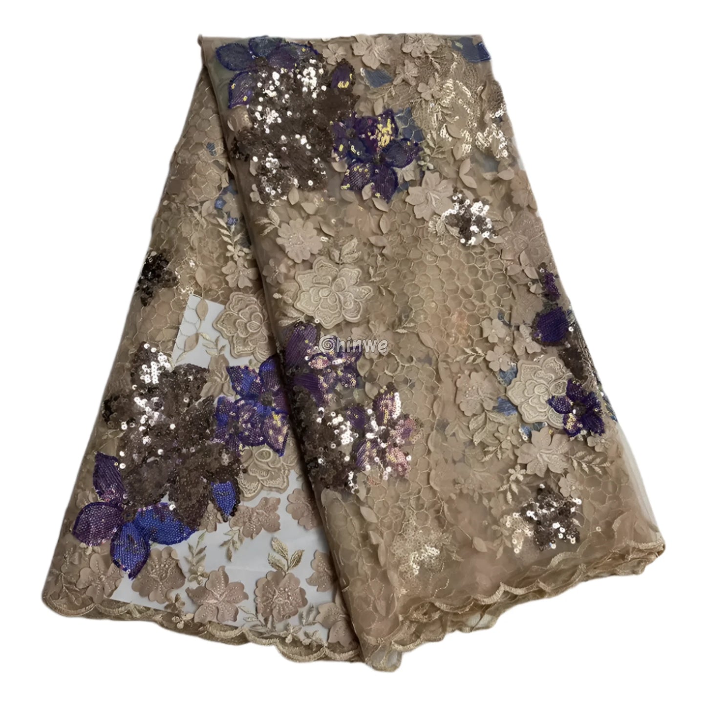 Embroidered 3D Sequin Lace Fabric with Floral Appliqué on Soft Tulle Mesh for Couture Sewing Projects Lace
